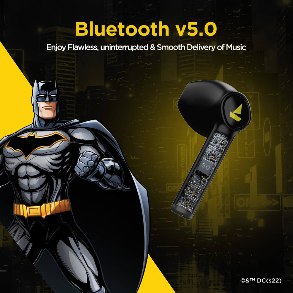 boAt Airdopes 131 Batman DC Edition | Wireless Earbuds with 13 mm Drivers, Bluetooth v5.0, 650mAh pocket friendly Charging Case