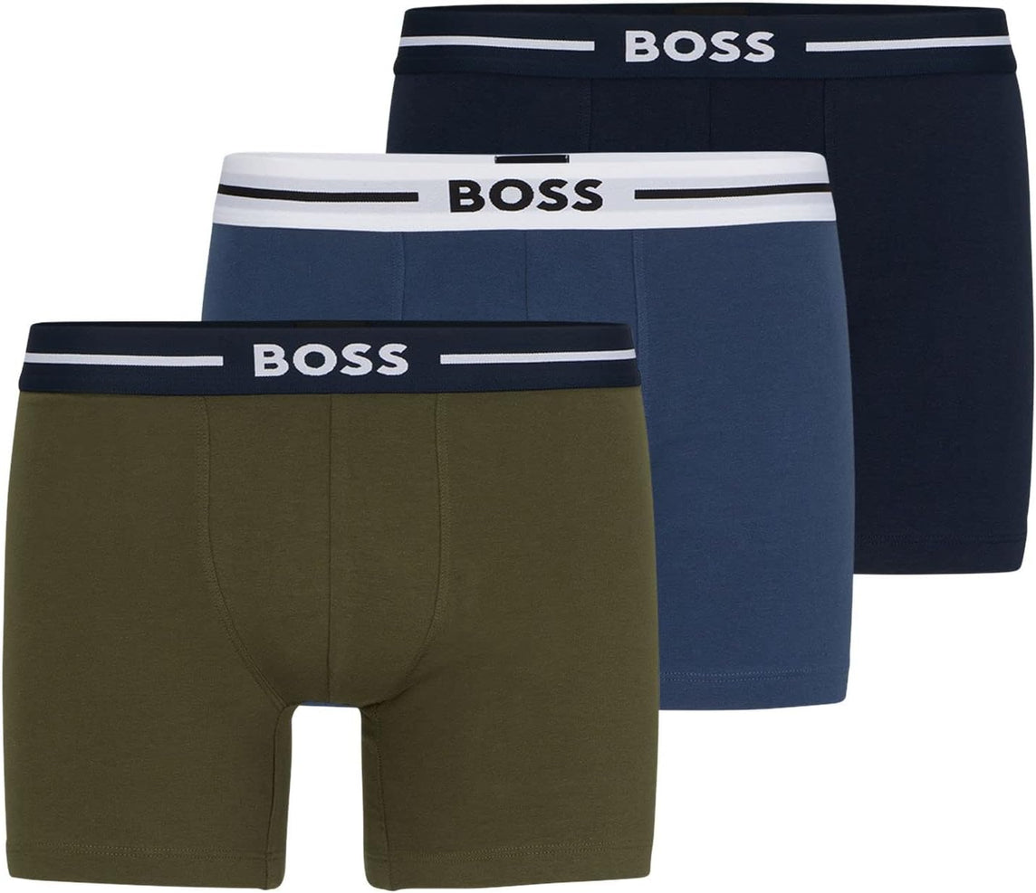 BOSS Hommes BoxerBr 3P Bold Lot de Trois Boxers Longs en Coton Stretch