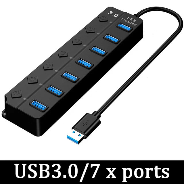 Adaptateur d'alimentation multi-USB 4/7 ports, hub répartiteur USB 3.0, extenseur multiple USB 2.0, câble de commutation, stations d'accueil