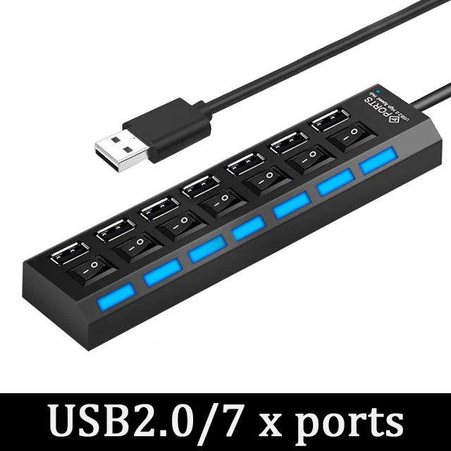 Adaptateur d'alimentation multi-USB 4/7 ports, hub répartiteur USB 3.0, extenseur multiple USB 2.0, câble de commutation, stations d'accueil