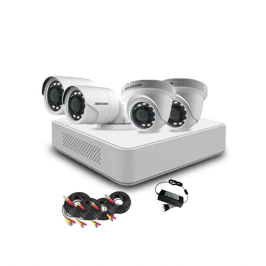 HIKVISION Kit Video Surveillance Extérieures Filaires,4CH Lite H.265+DVR avec 500Go HDD,4 Caméras de 2MP IP67 Etanche, Détection de Personne,Lecture Intelligente,Écraser Automatiquement la Vidéo