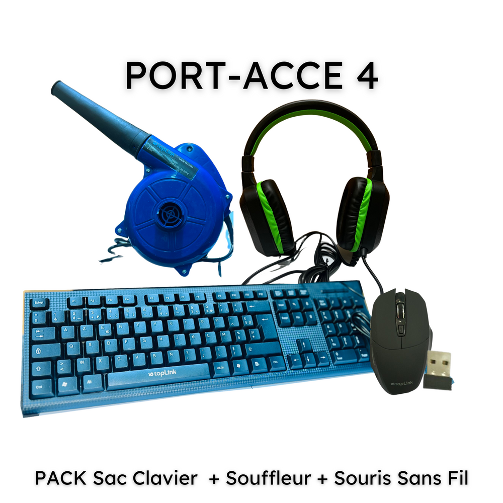 PACK PORT-ACCE 4 - Souffleur / Clavier Toplink / Souris Sans Fil / Casque